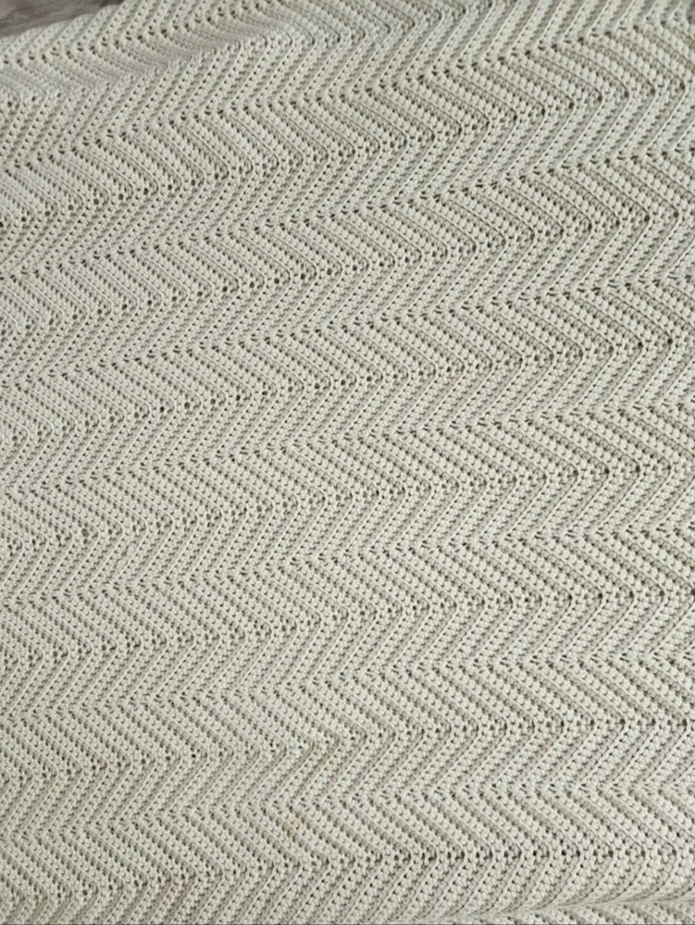 Handmade Cream Chevron Knit Large Blanket